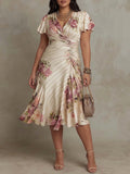 Margaret | Vintage Floral Satin Midi Dress - Plus size model