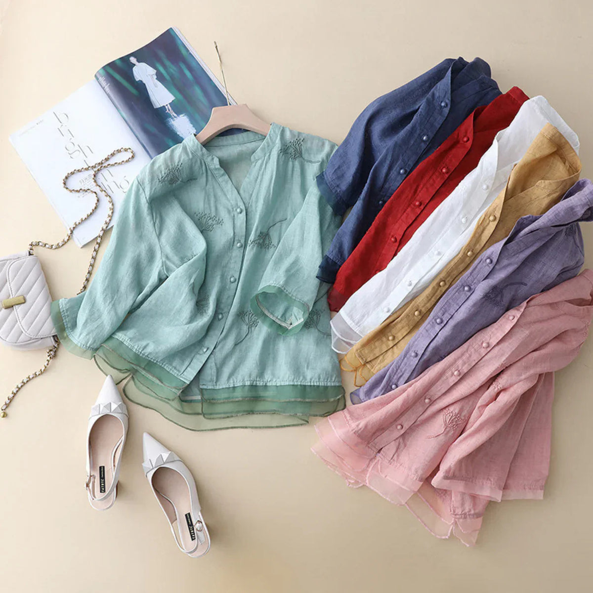 Moore - Pure Cotton Embroidered Elegant Top