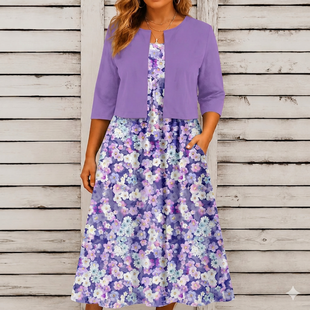 Amelia - Women's Two-piece Floral Dress - Plus size model