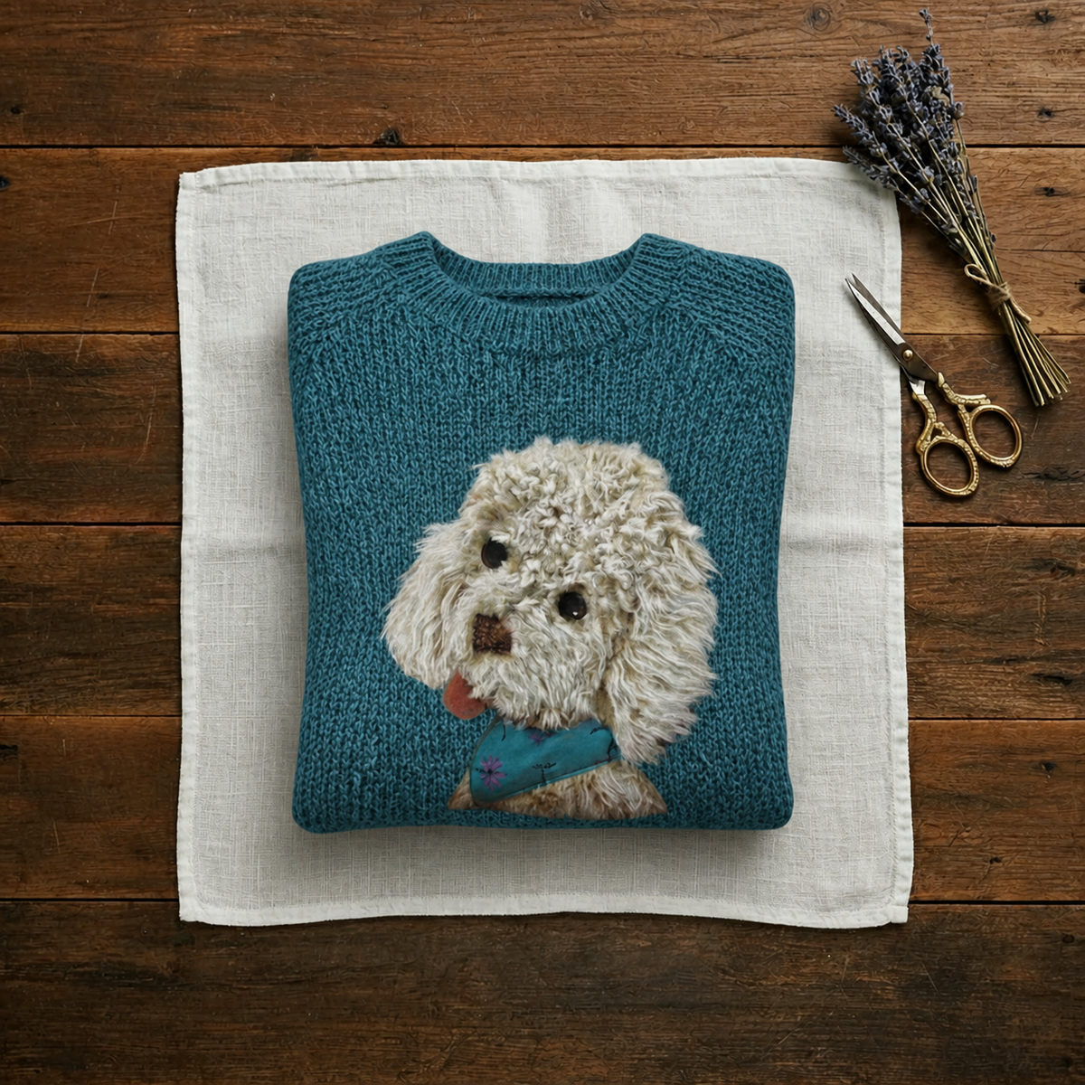 Cotton Sweater Teal with Poodle - Plus size model