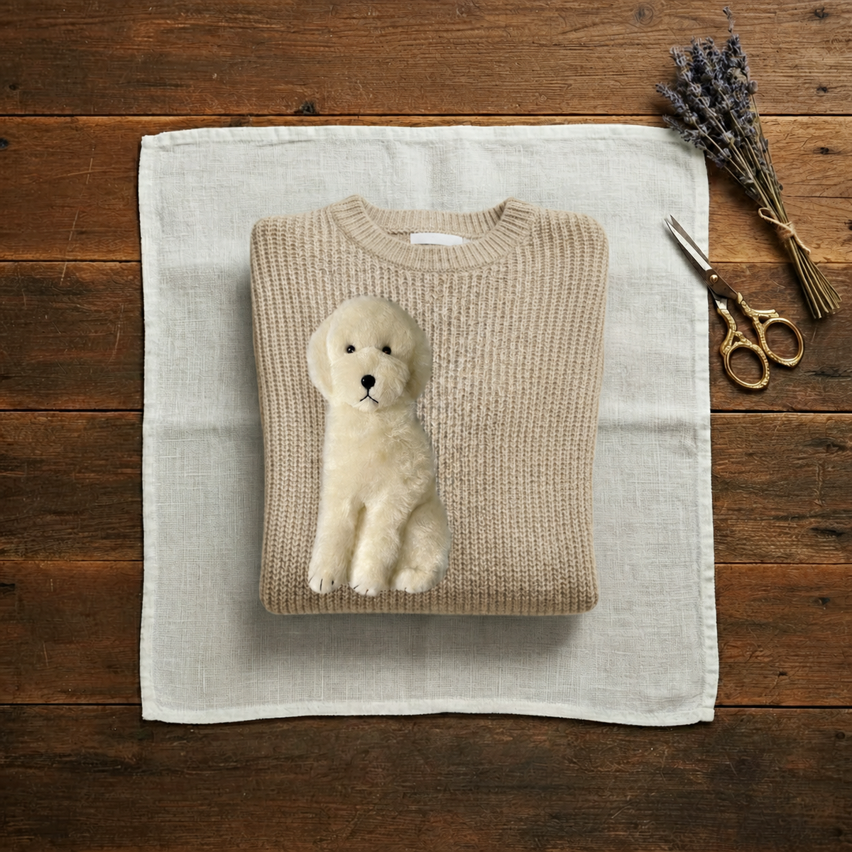 Cotton Sweater Cream with White Poodle - Plus size model