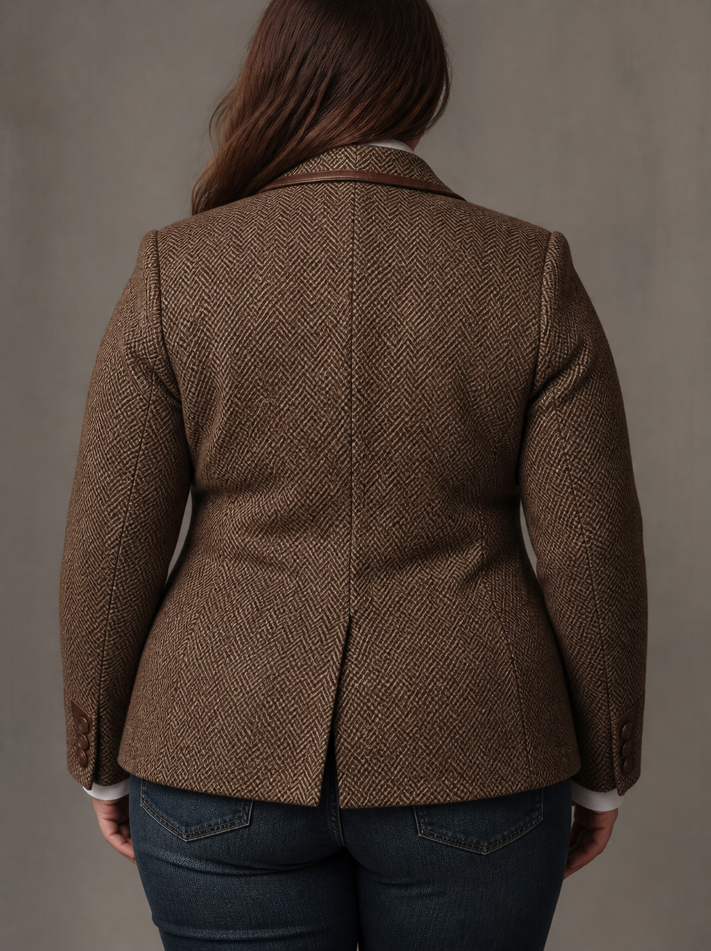 Women's Herringbone Printed Panel Blazer - Plus size model