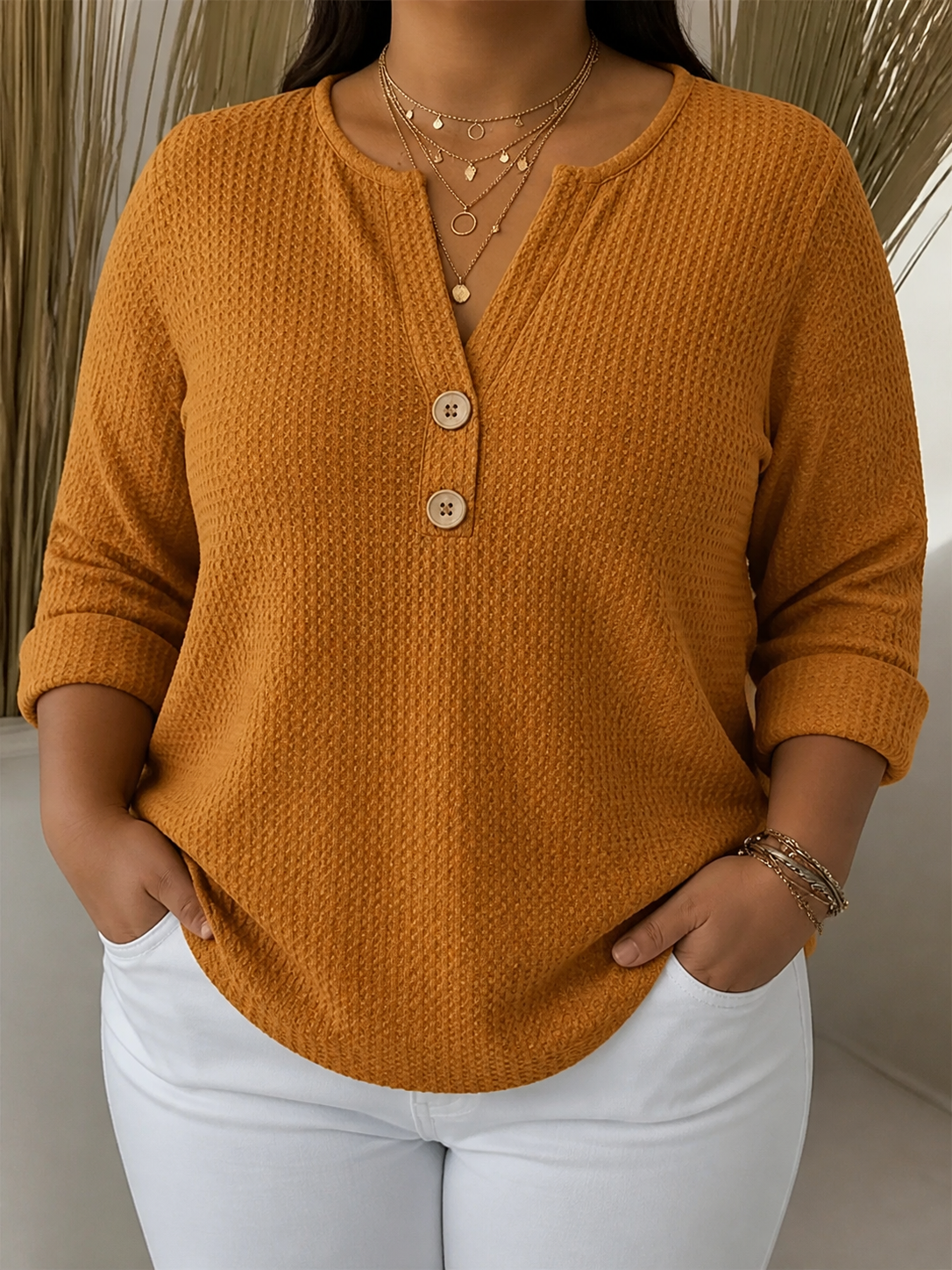 Lucinda | Henley Button Top - Plus size model