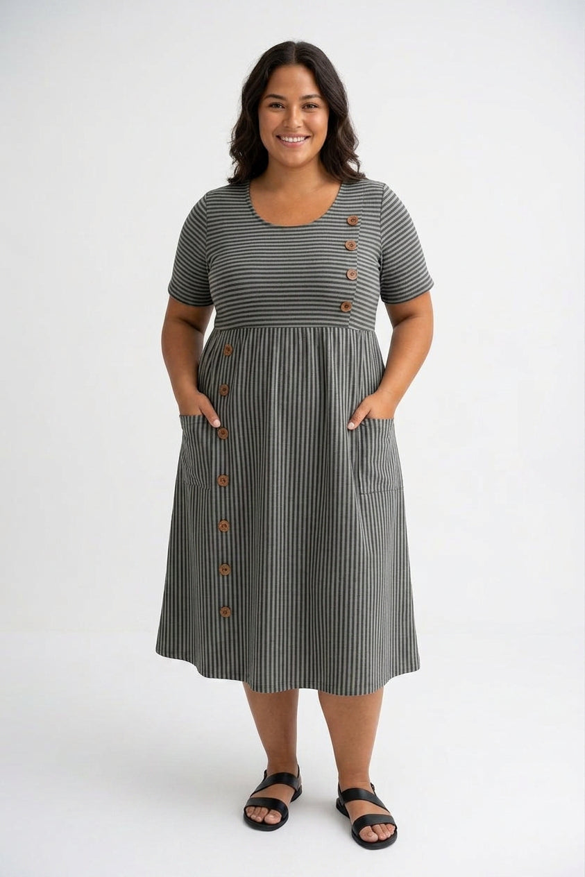 Linéora™ — Flowing Striped Dress with Summer Charm - Plus size model