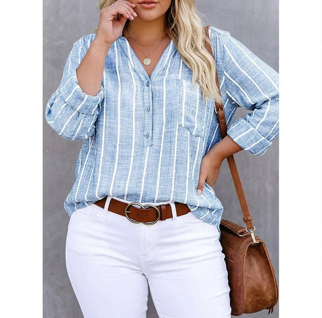 Candace™ | Striped Casual Blouse - Plus size model