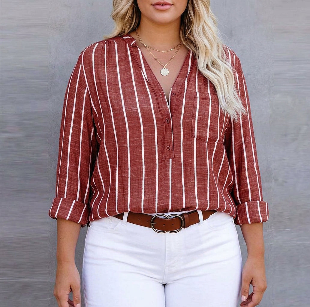 Candace™ | Striped Casual Blouse - Plus size model