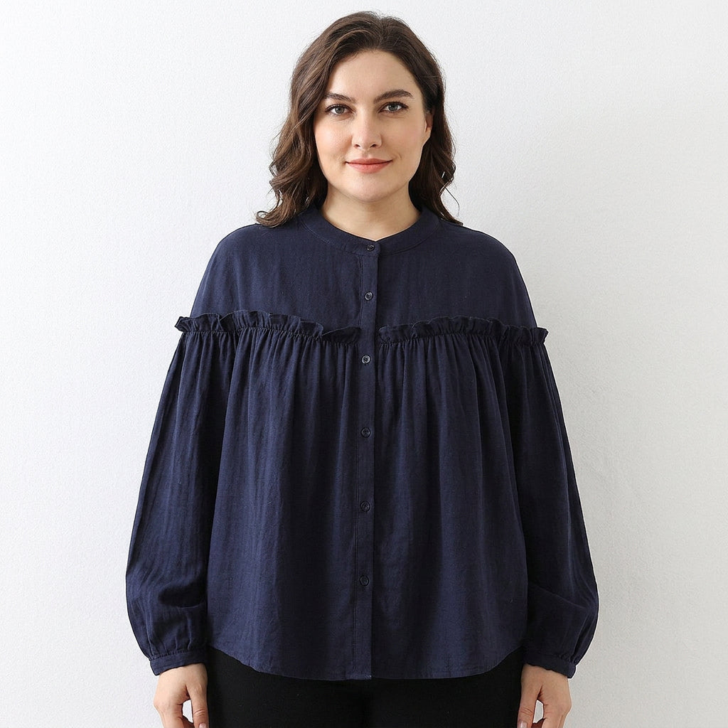 Parker - Pure Cotton Ruffle Shirt Top - Plus size model