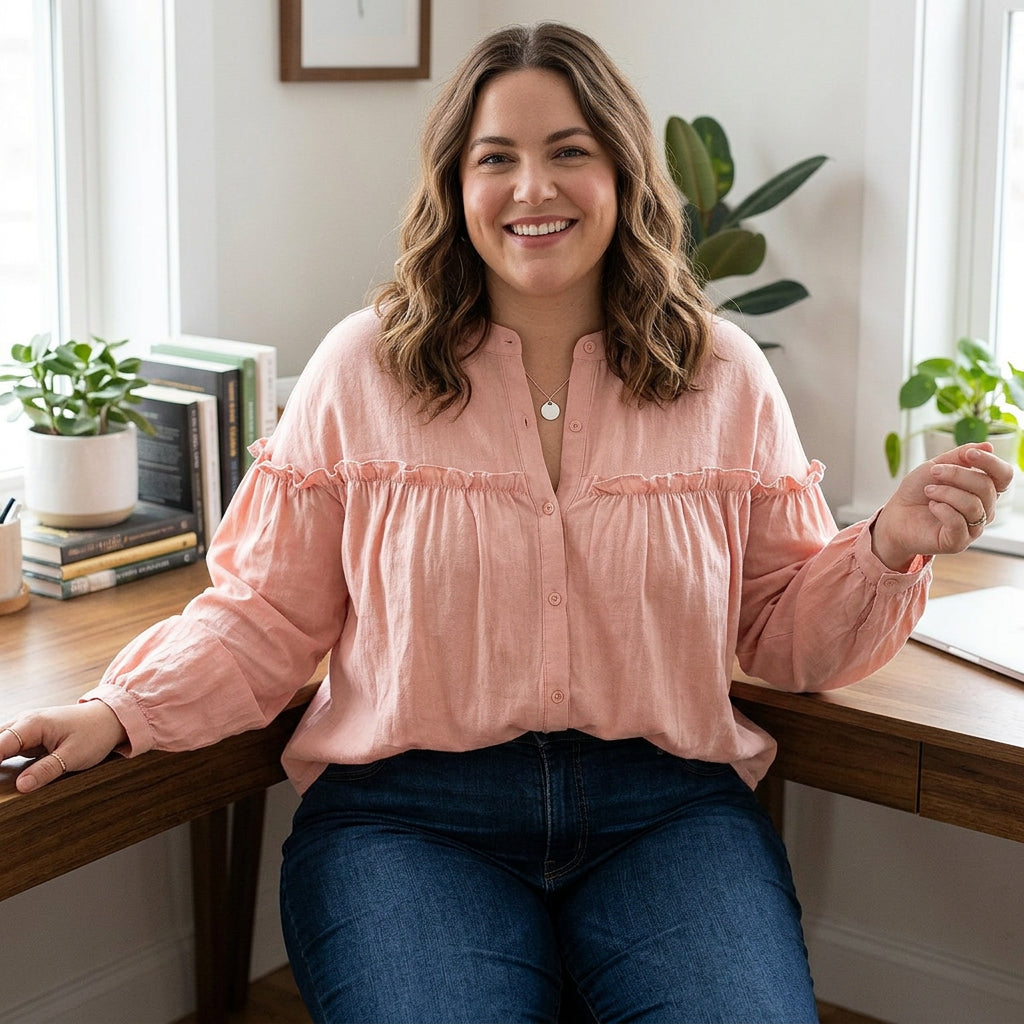 Parker - Pure Cotton Ruffle Shirt Top - Plus size model