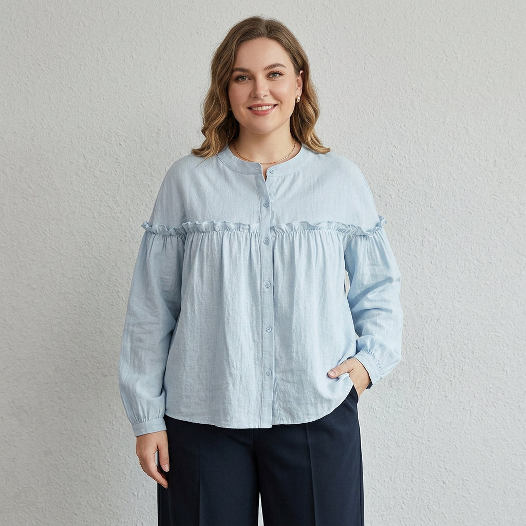 Parker - Pure Cotton Ruffle Shirt Top - Plus size model