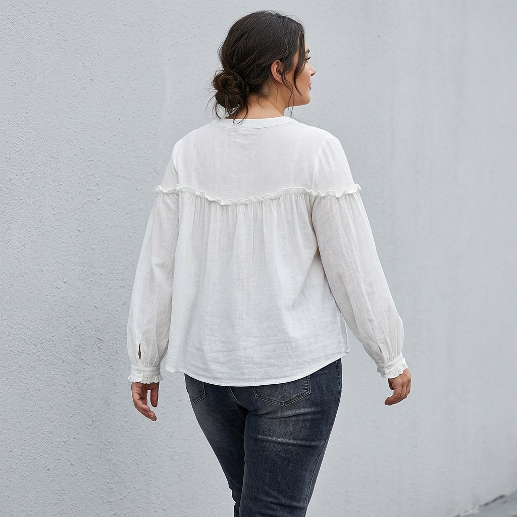 Parker - Pure Cotton Ruffle Shirt Top - Plus size model