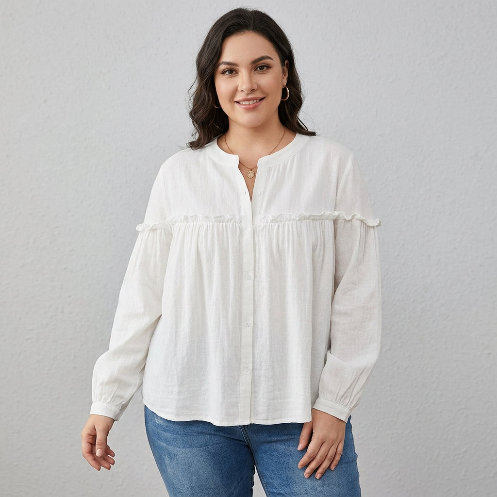 Parker - Pure Cotton Ruffle Shirt Top - Plus size model