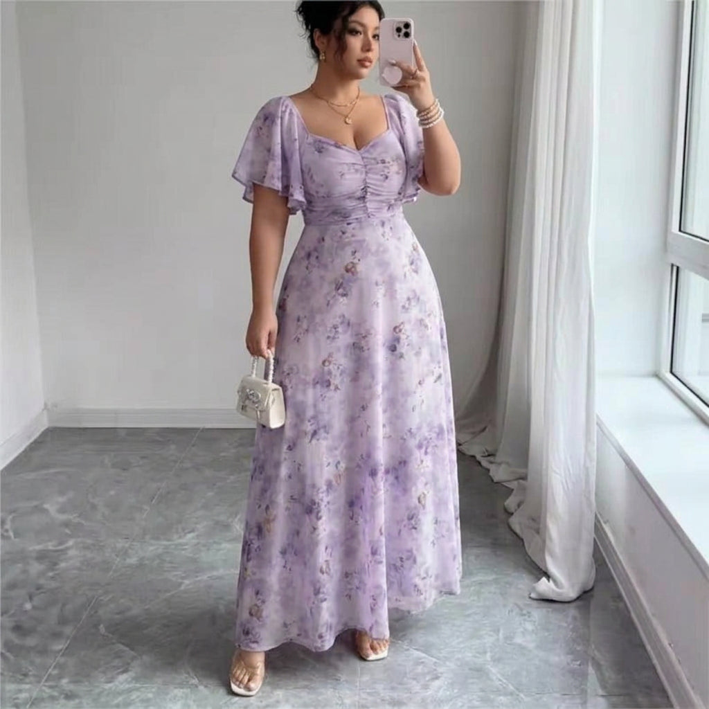 Catalina – Elegant Slim Dress with Ruffle Sleeves - Plus size model