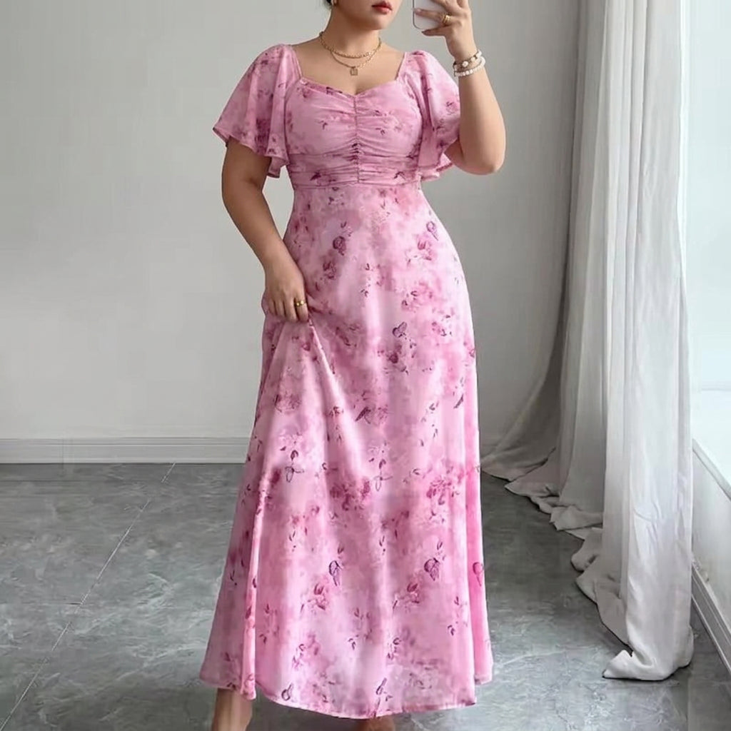 Catalina – Elegant Slim Dress with Ruffle Sleeves - Plus size model