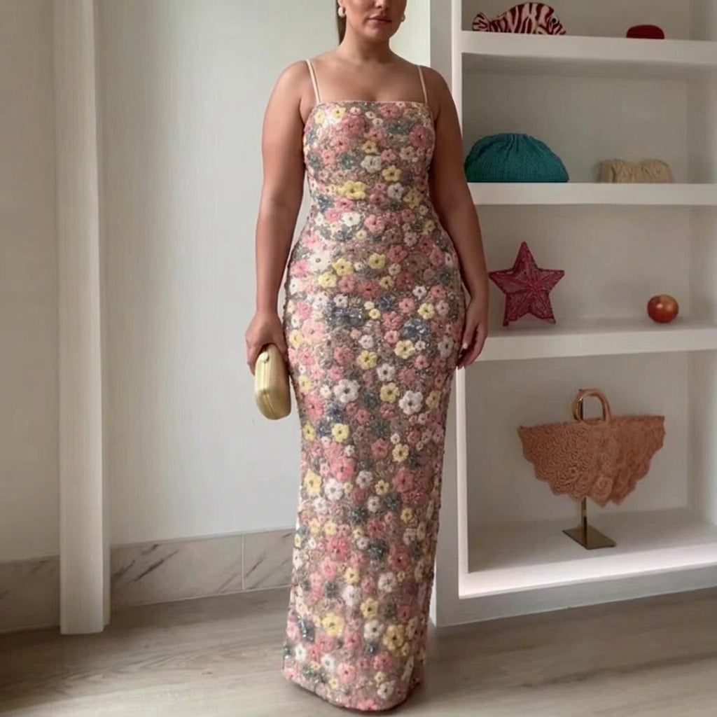 Iris - Elegant Strapless Sequin Maxi Dress - Plus size model