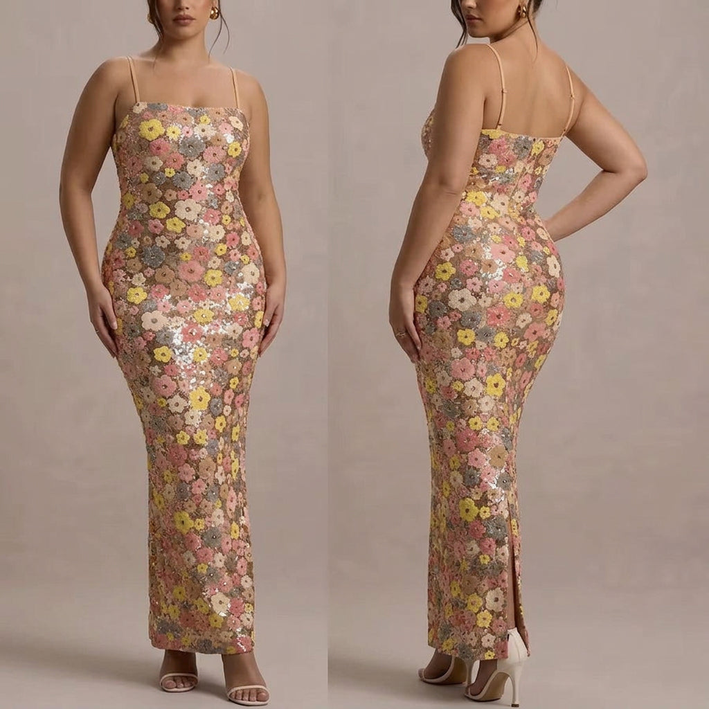 Iris - Elegant Strapless Sequin Maxi Dress - Plus size model