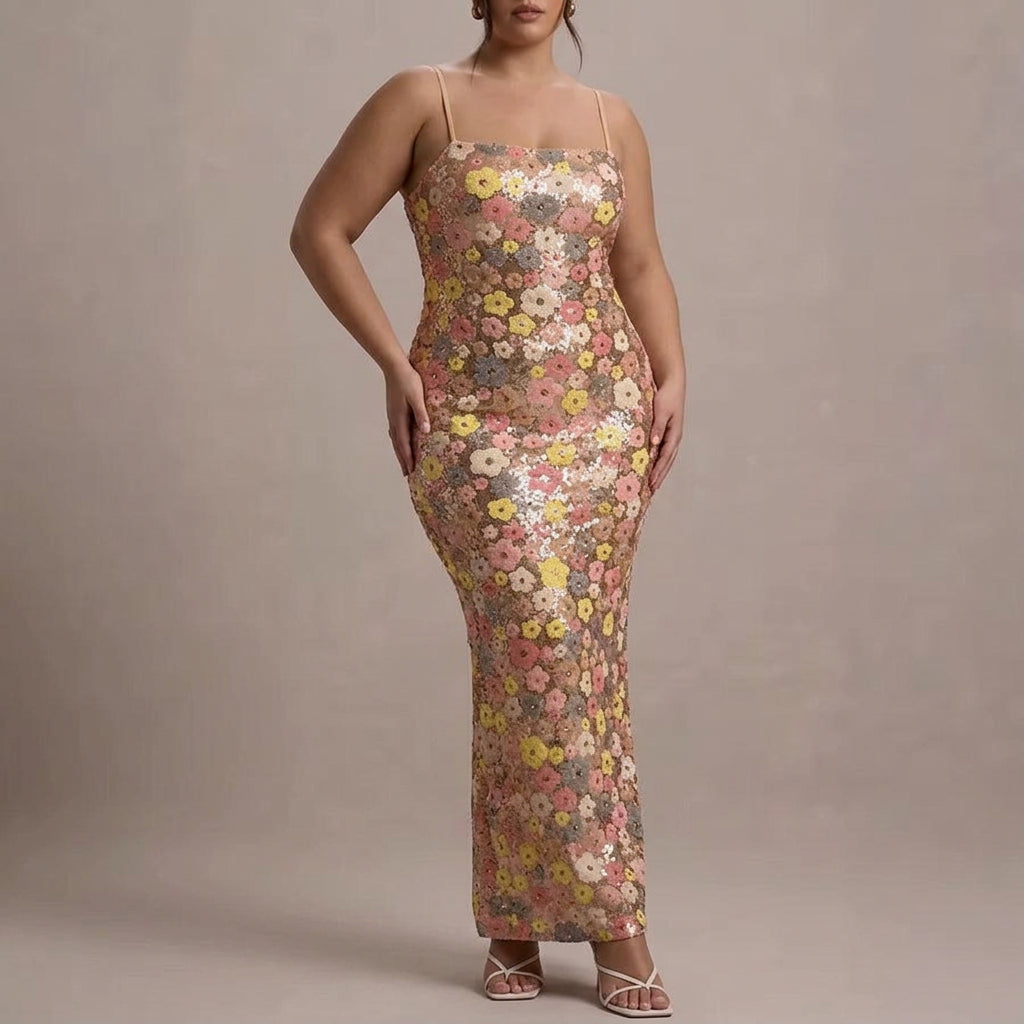 Iris - Elegant Strapless Sequin Maxi Dress - Plus size model
