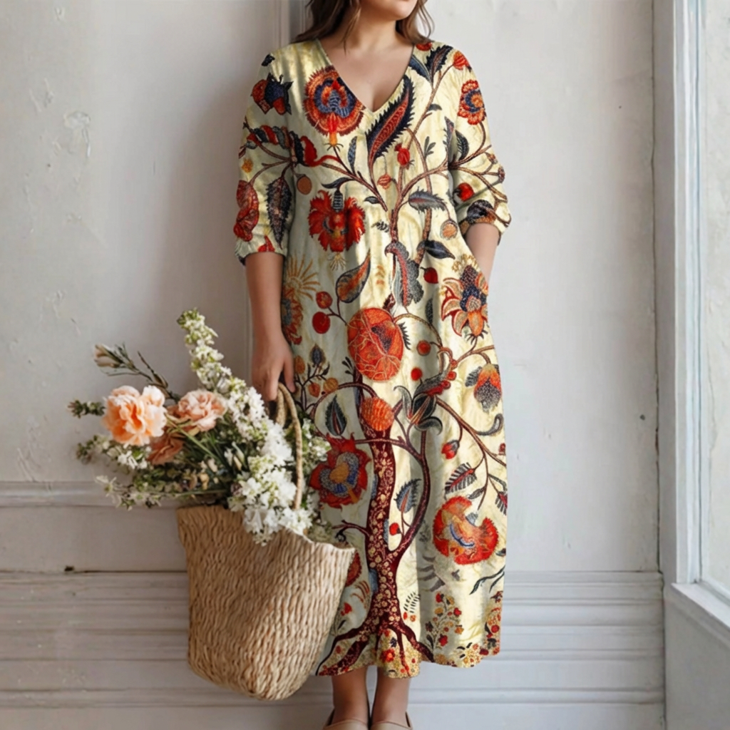 Kendra - Bohemian Floral Dress - Plus size model
