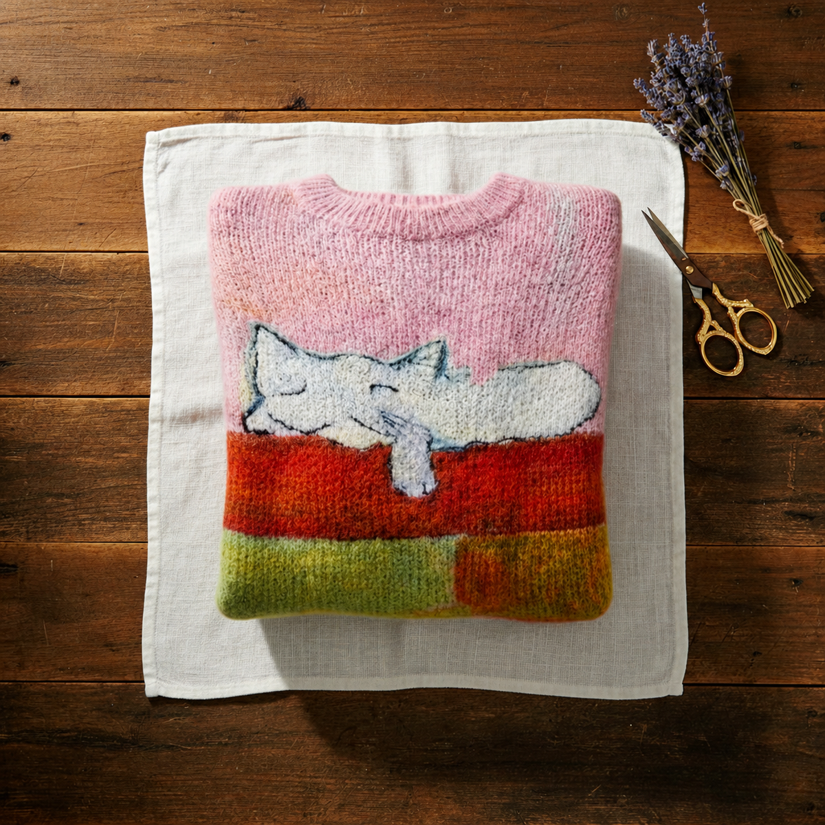 Cotton Sweater Pink with Cat Design - Plus size model