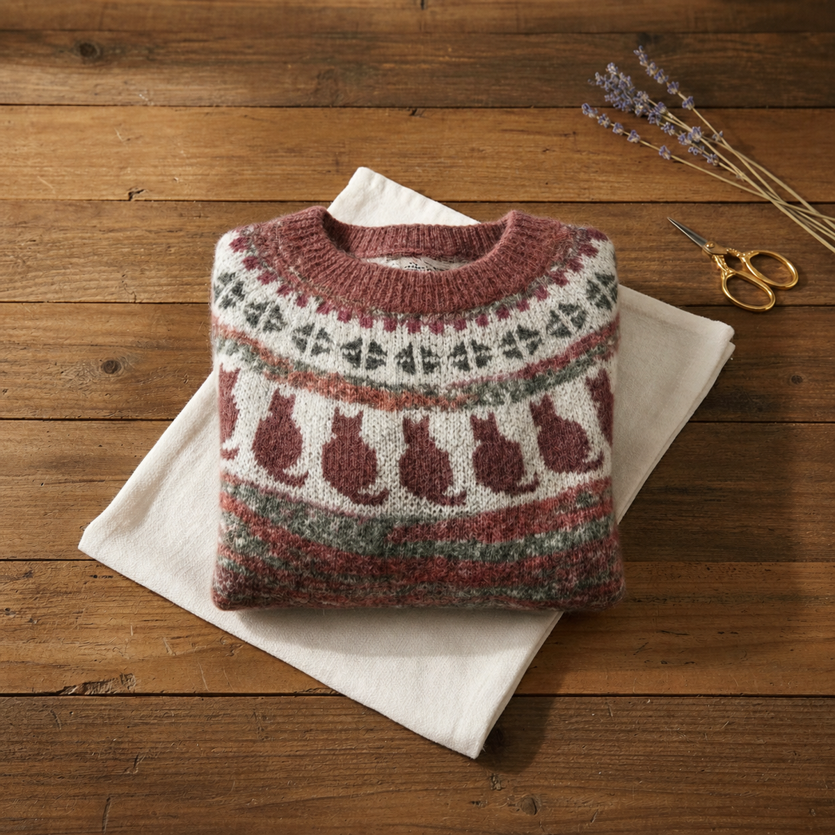 Cotton Sweater with Cats Nordic Pattern - Plus size model