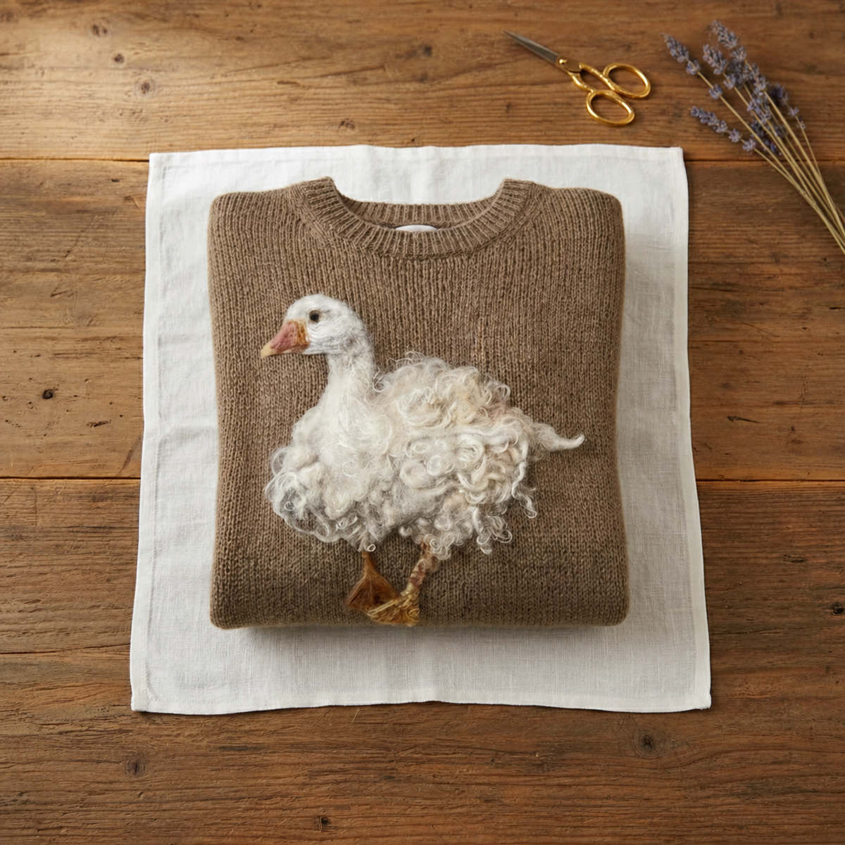 Cotton Sweater Brown with Goose - Plus size model