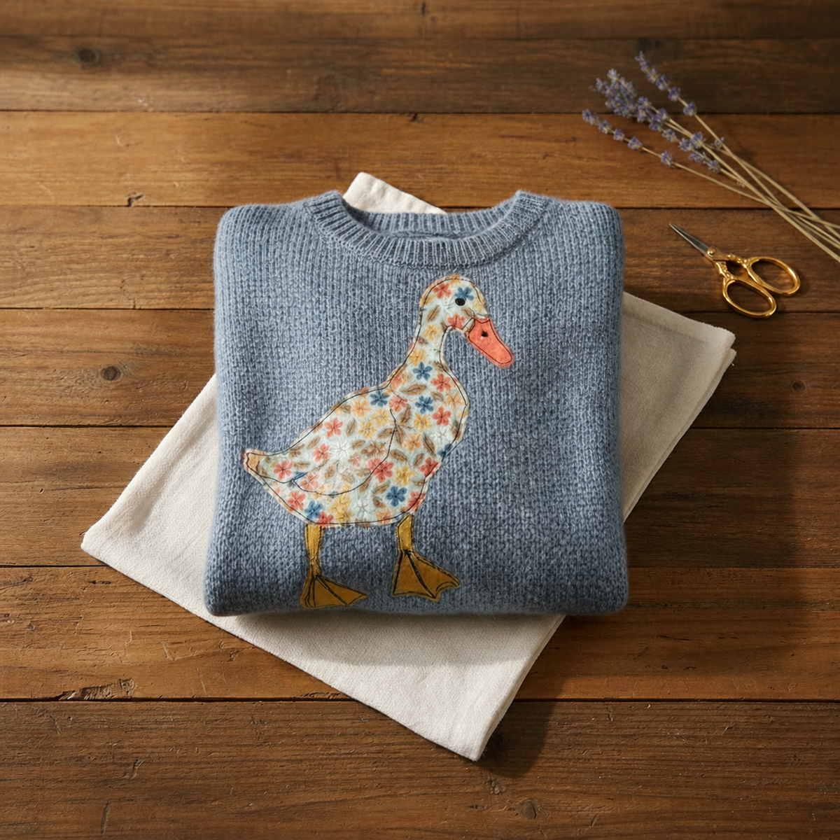 Duck with Floral Pattern Cotton Sweater - Plus size model