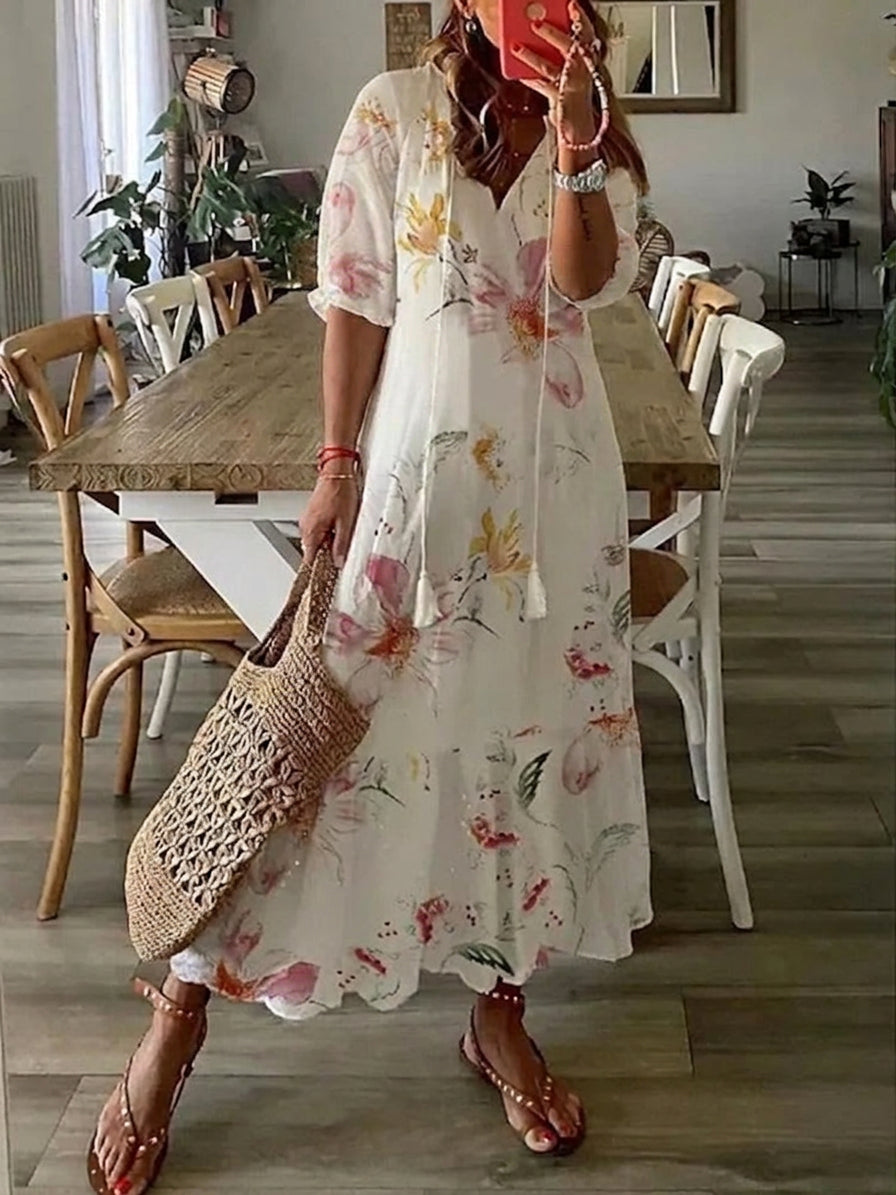 Élodie™ — Elegant Velvet Floral Maxi Dress - Plus size model