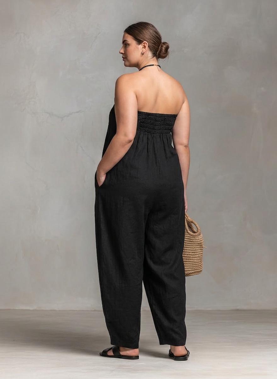 Elizabeth - Loose-Fit Linen-Blend Strapless Jumpsuit - Plus size model