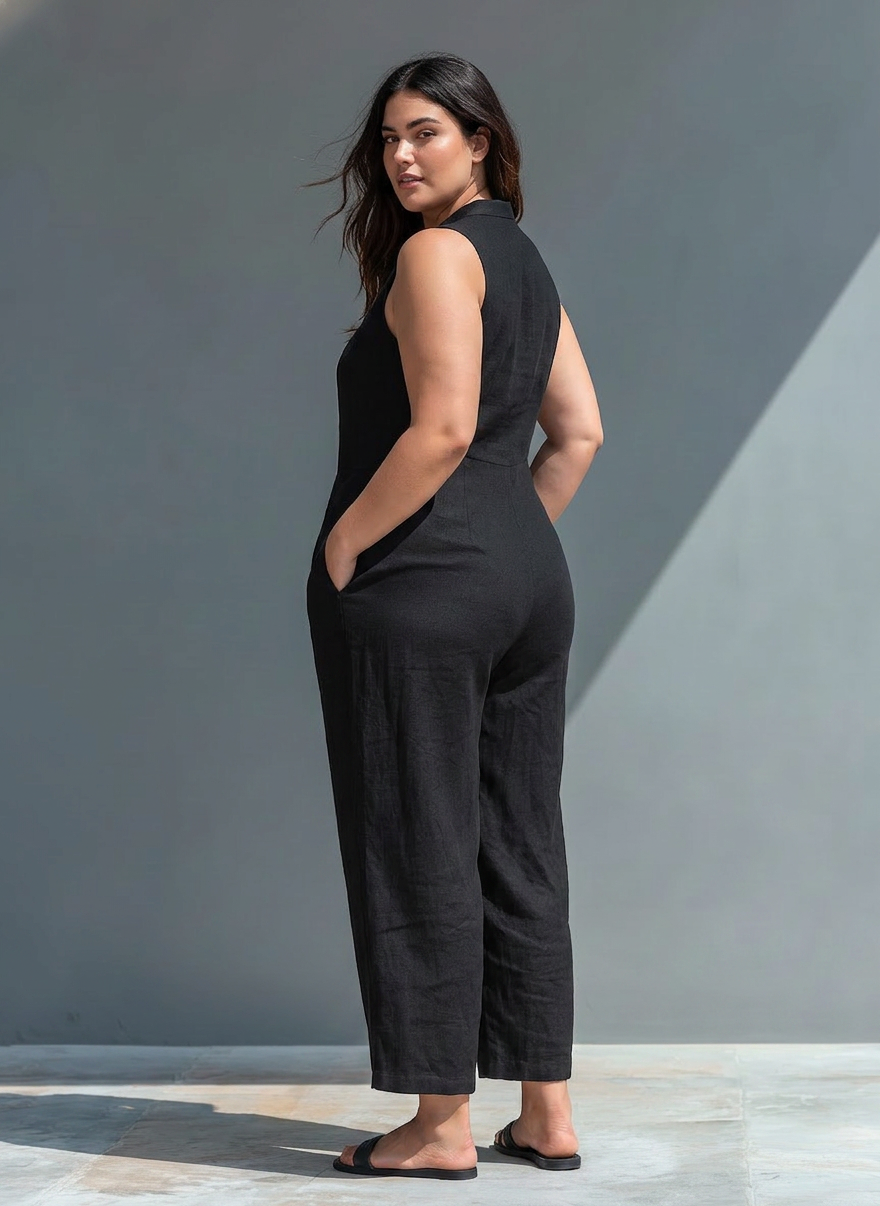 Claudia | Jumpsuit Minimalist Linen - Plus size model