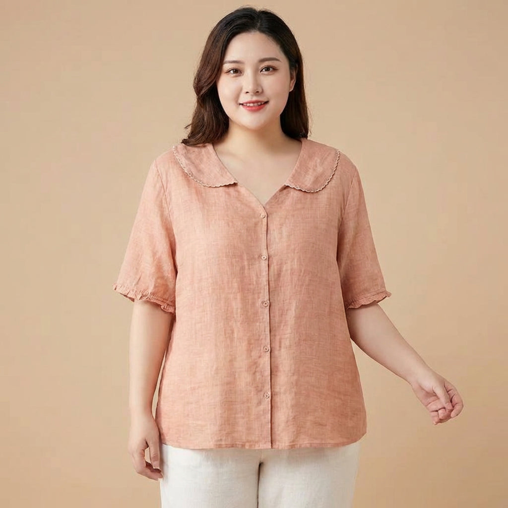Kristi | Vintage Blouse with Button Detail - Plus size model