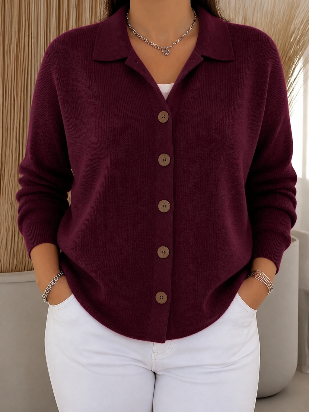 Josephine | Button-Front Collared Cardigan - Plus size model