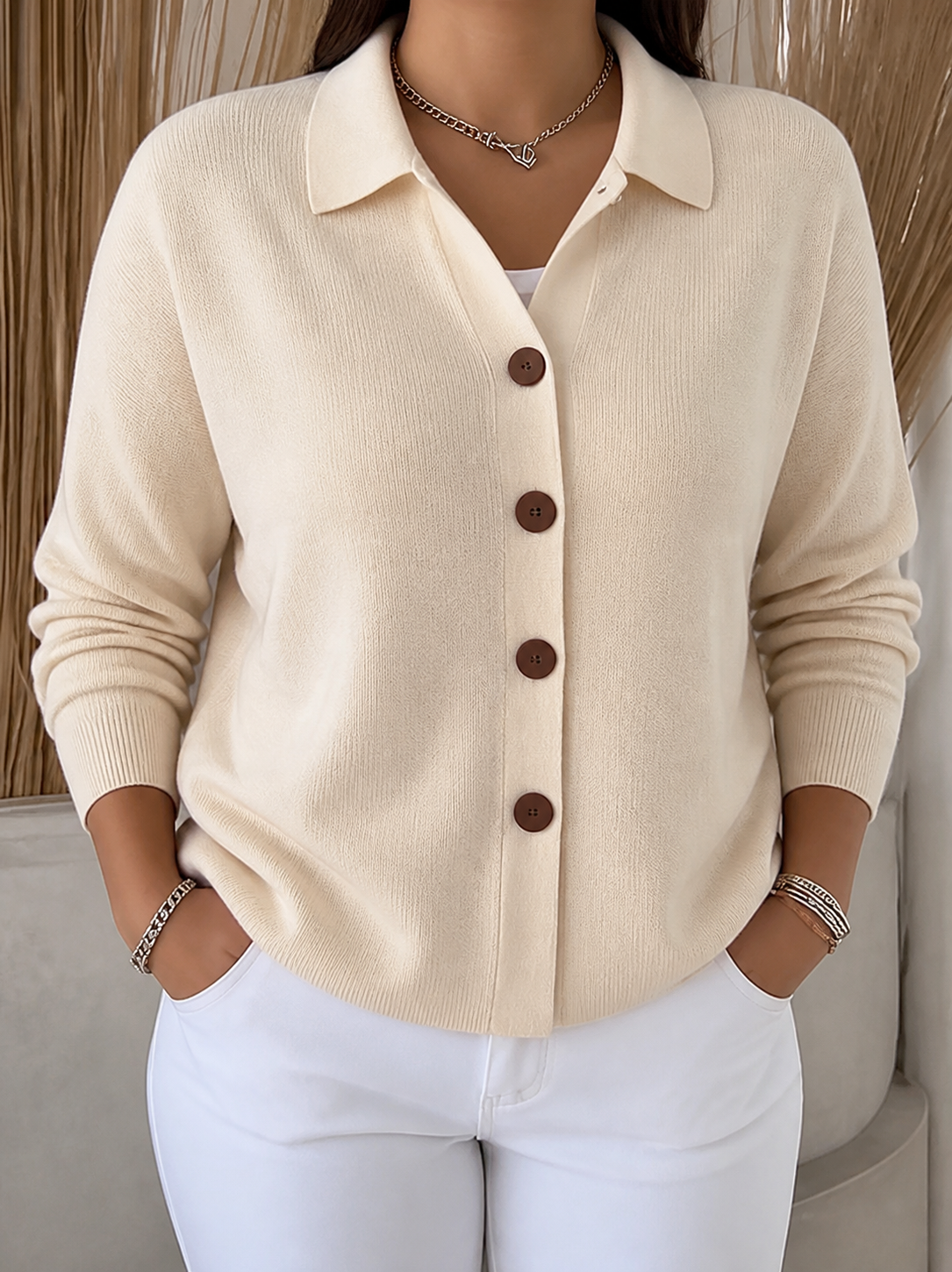 Josephine | Button-Front Collared Cardigan - Plus size model