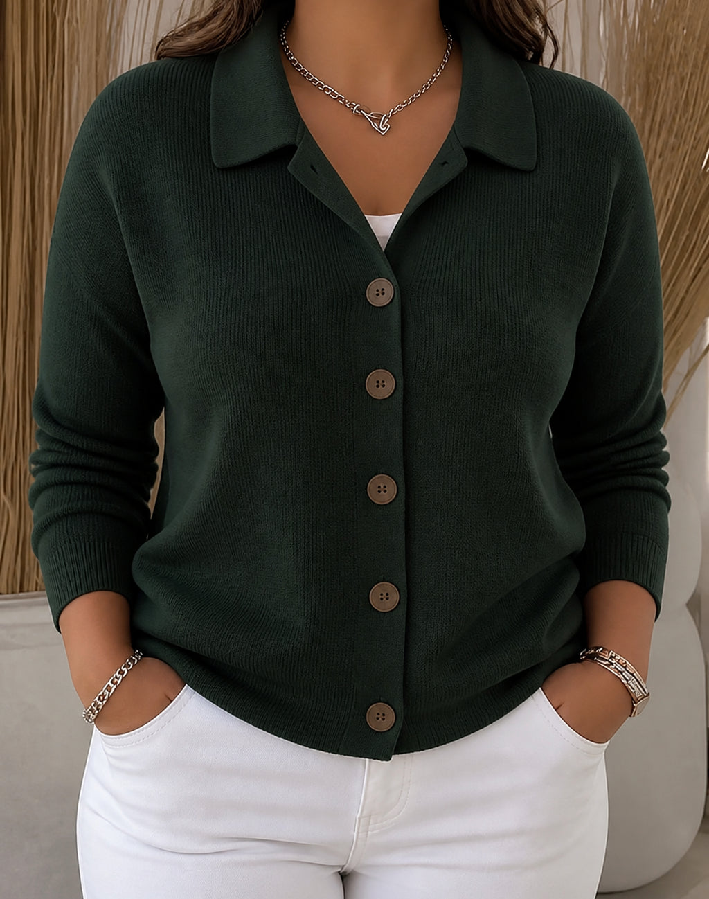 Josephine | Button-Front Collared Cardigan - Plus size model
