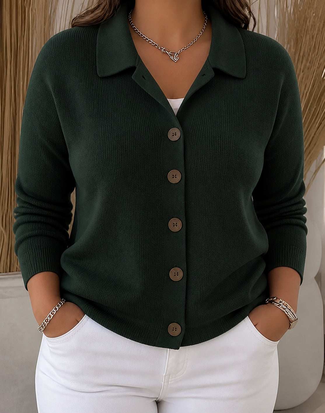 Josephine | Button-Front Collared Cardigan - Plus size model