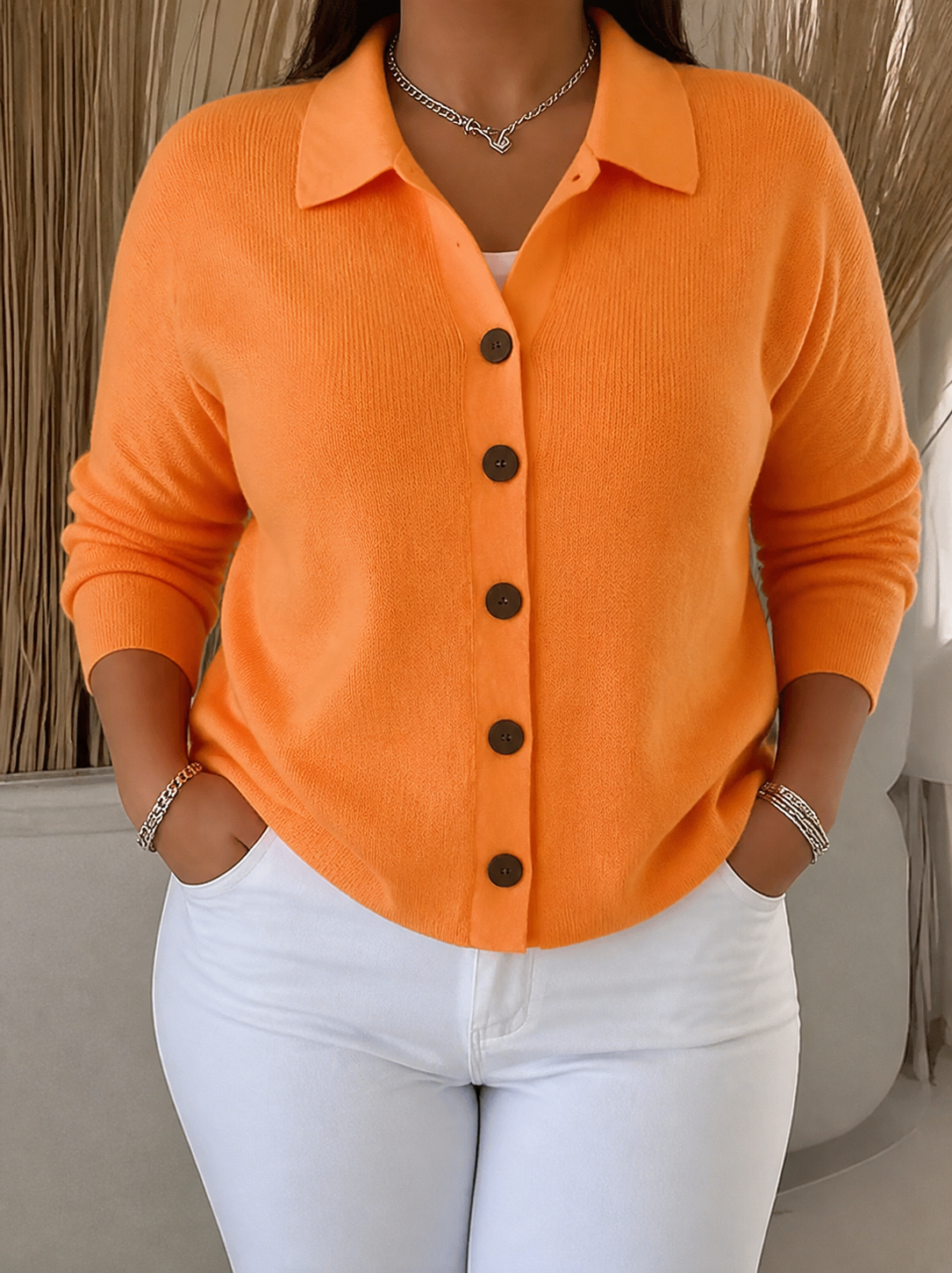 Josephine | Button-Front Collared Cardigan - Plus size model