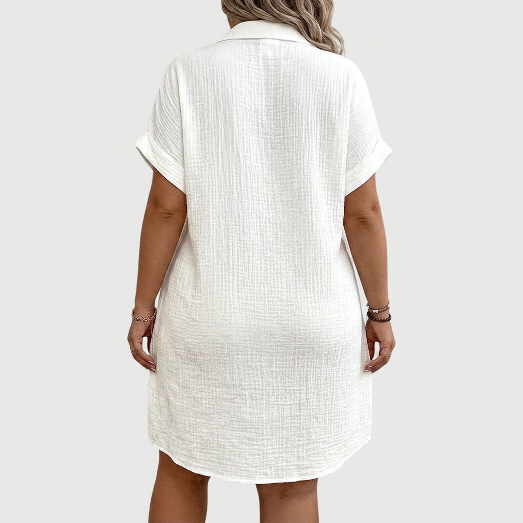 Marlowe | Women's Linen Button-Down Short Sleeve Shirt Dress - Plus size model