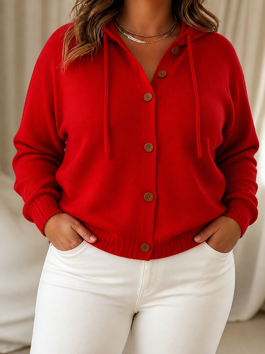 Brenda | Cozy Button Cardigan Hoodie - Plus size model