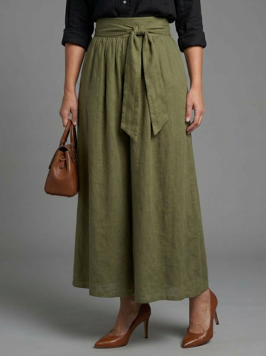 Vera | Two Piece Set Black Blouse Olive Green Midi Skirt - Plus size model