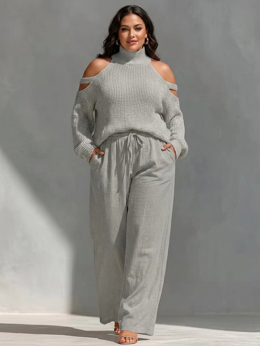 Fashion Knit and Linen Set - Plus size model
