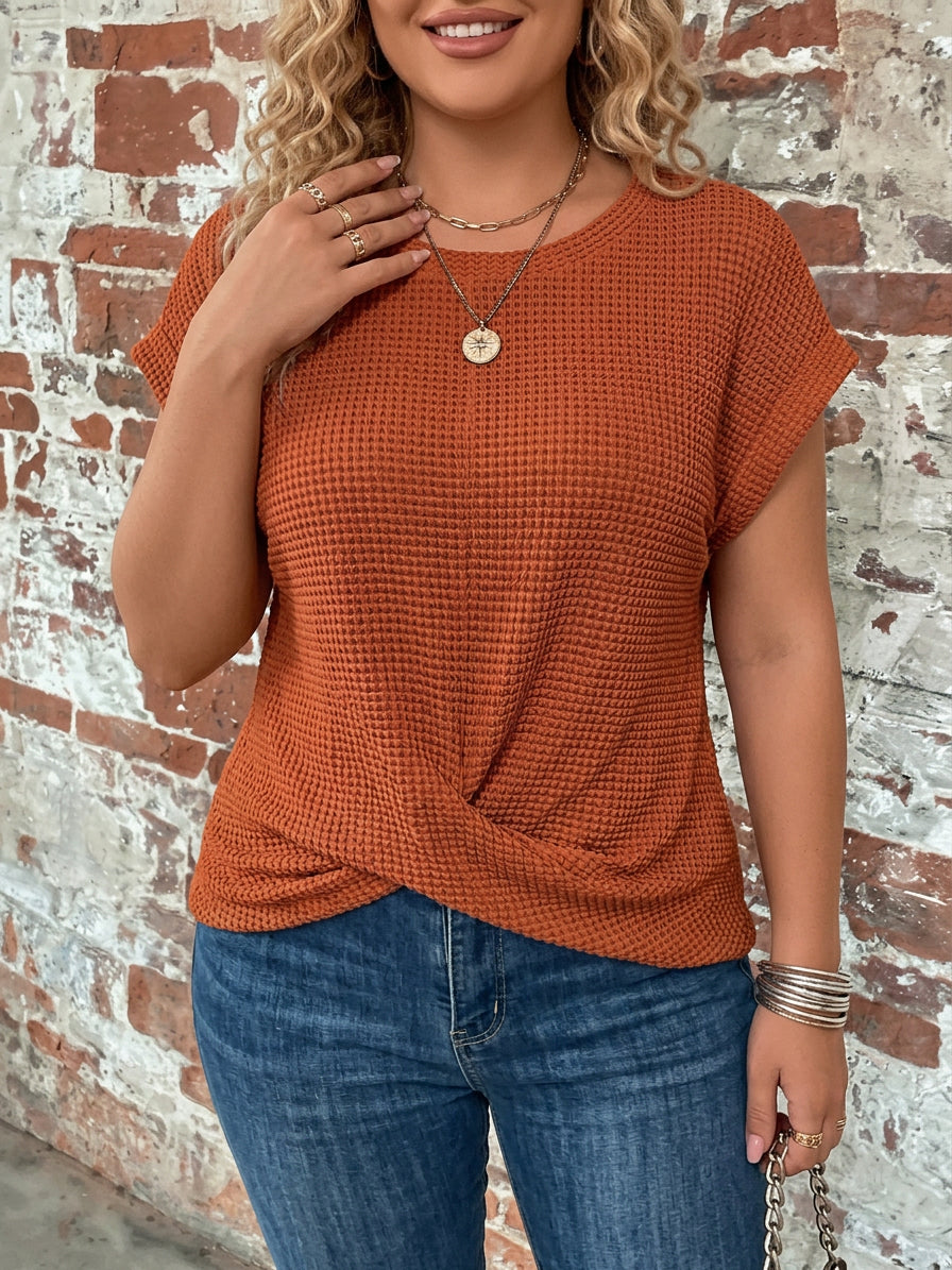Sylvia | Waffle Knit Casual Tee - Plus size model