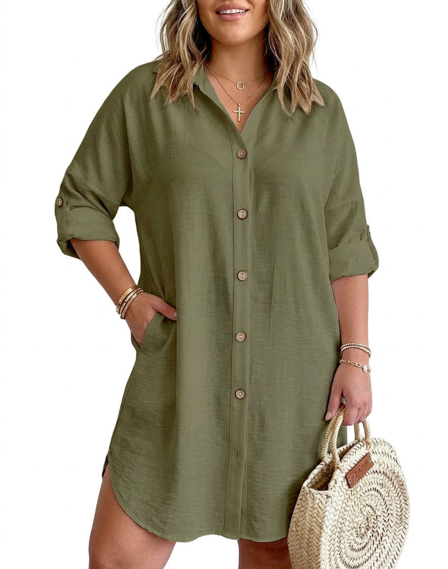 Catriona - Button-Up Shirt Dress - Plus size model