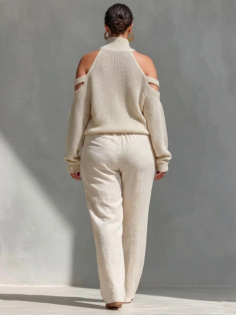 Fashion Knit and Linen Set - Plus size model