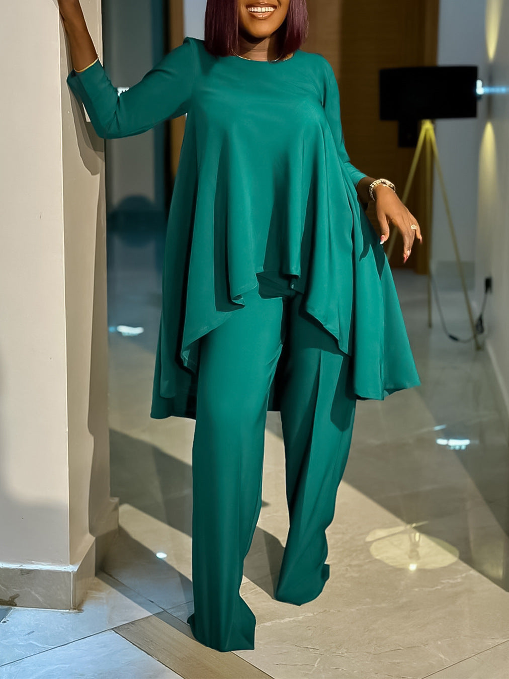 Michelle - Elegant Two-Piece Top & Wide-Leg Pants Set