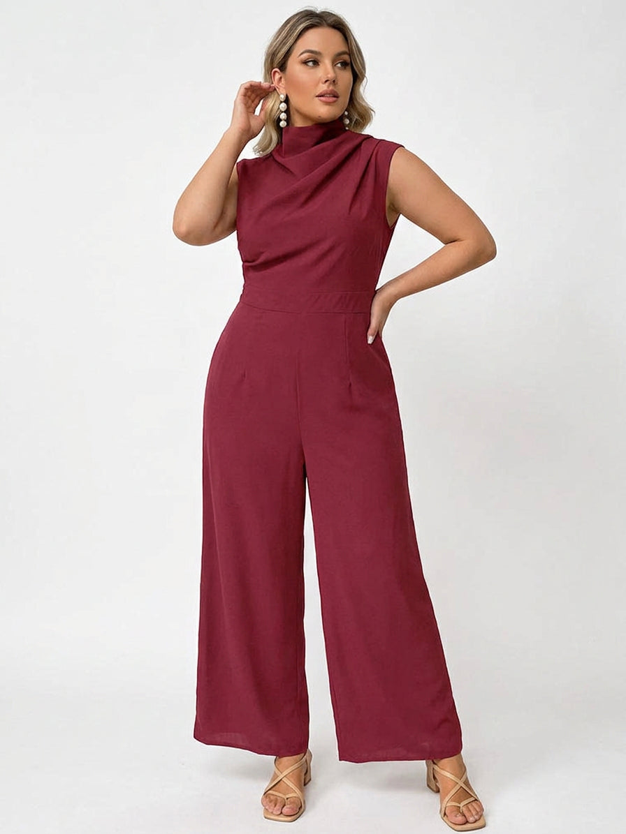 Aubree - Drape-Collar Wide-Leg Jumpsuit - Plus size model