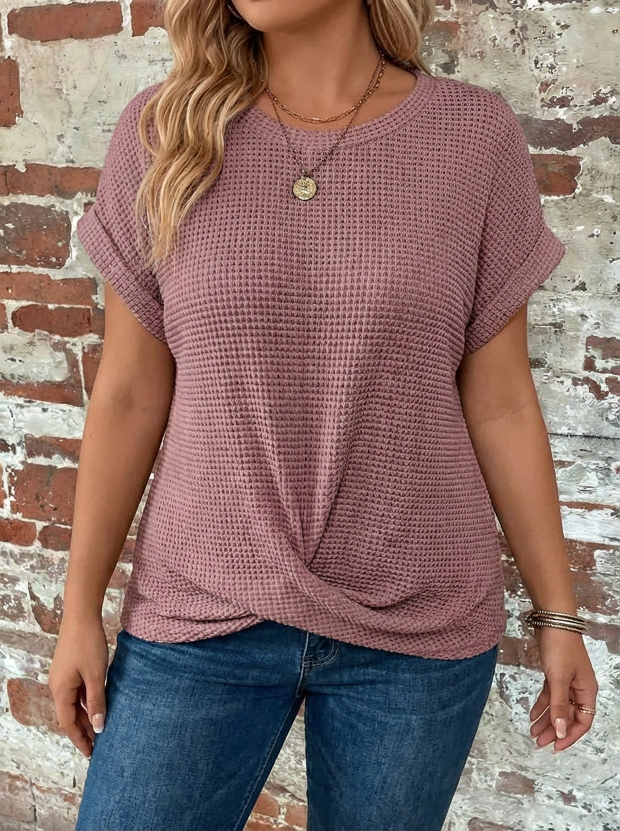 Sylvia | Waffle Knit Casual Tee - Plus size model