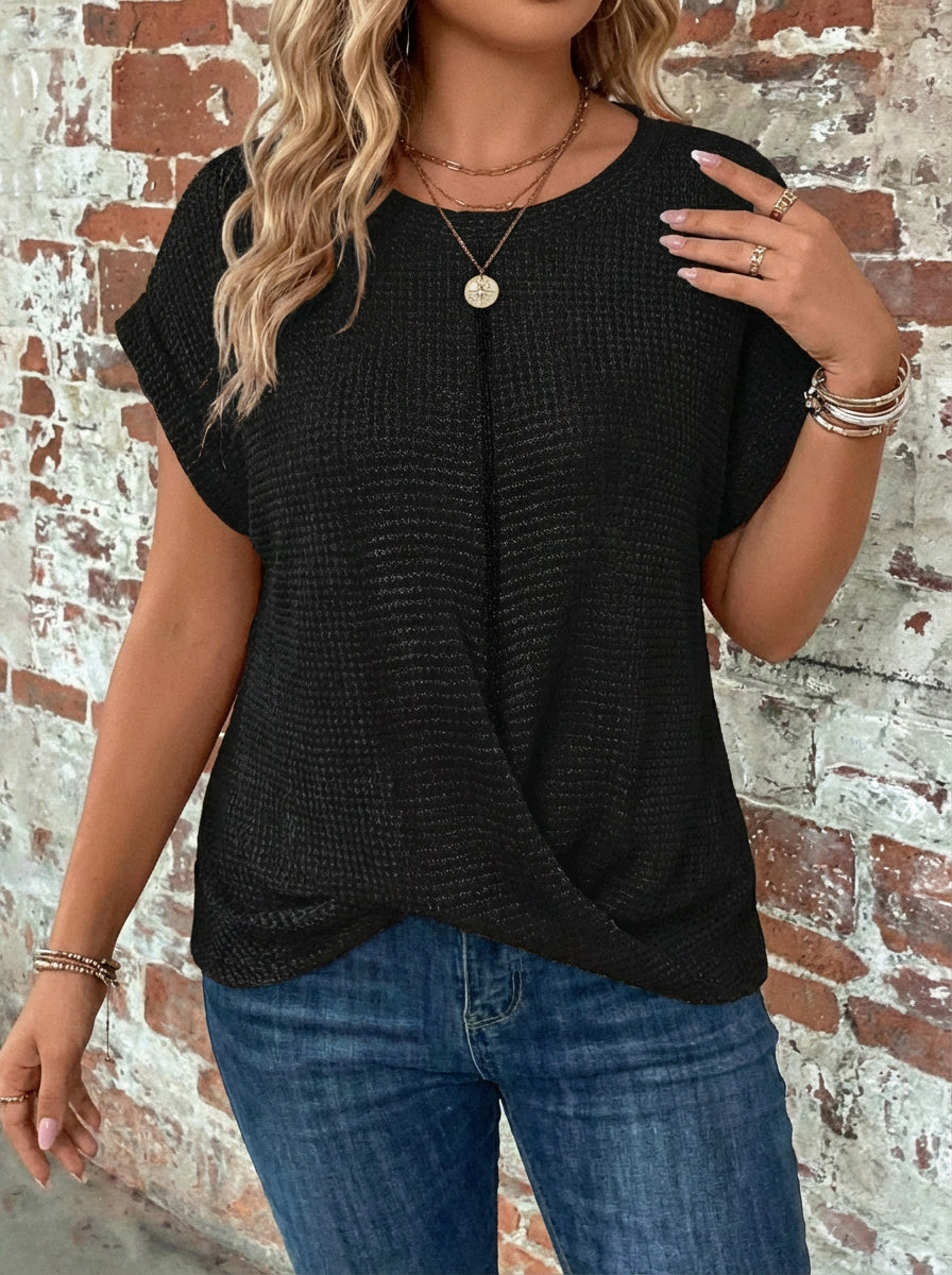 Sylvia | Waffle Knit Casual Tee - Plus size model
