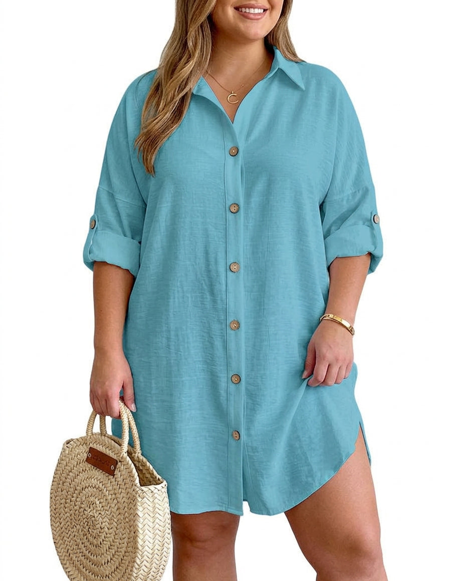 Catriona - Button-Up Shirt Dress - Plus size model