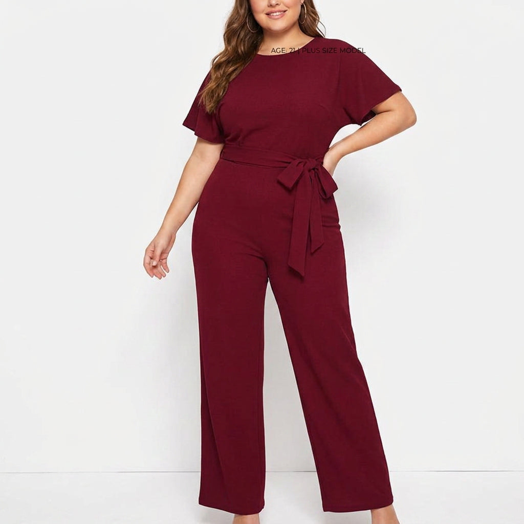 Briana - Summer Button-Lace Short-Sleeve Jumpsuit - Plus size model