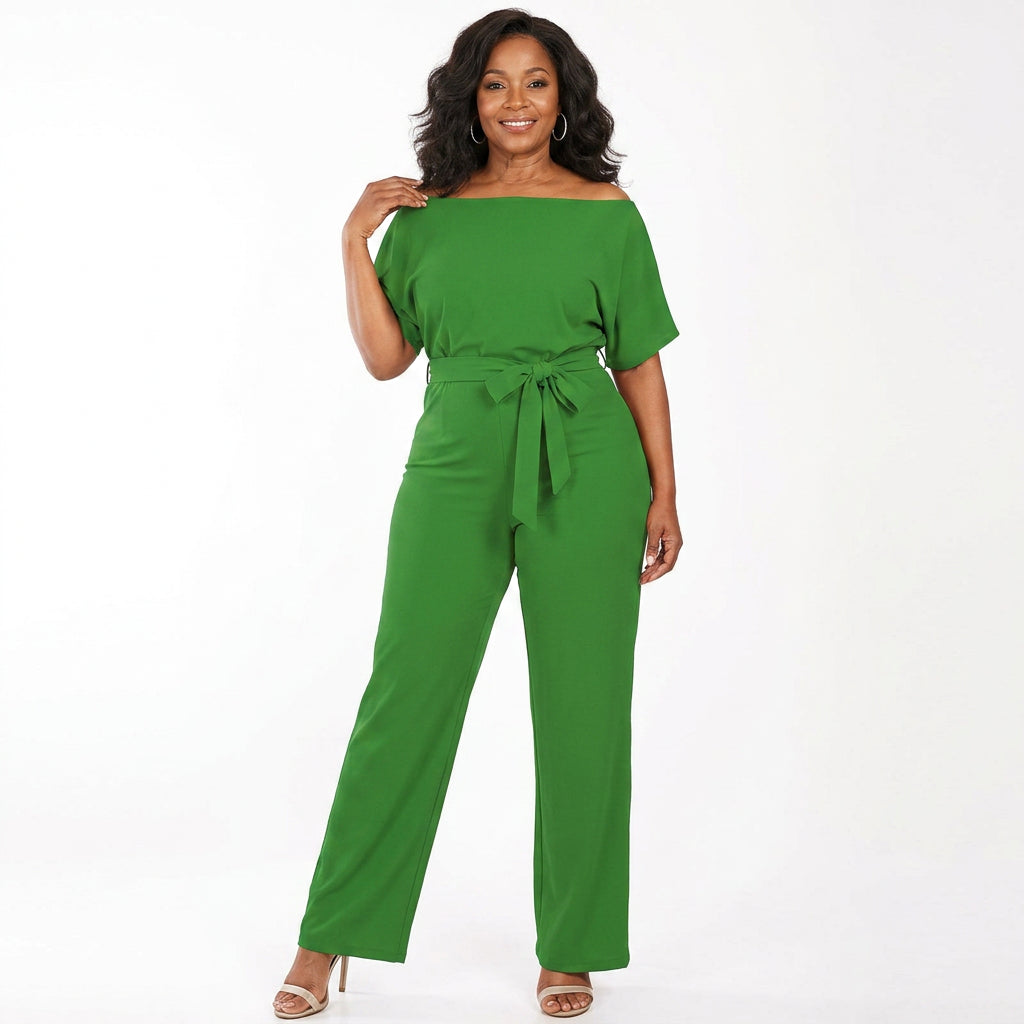 Briana - Summer Button-Lace Short-Sleeve Jumpsuit - Plus size model
