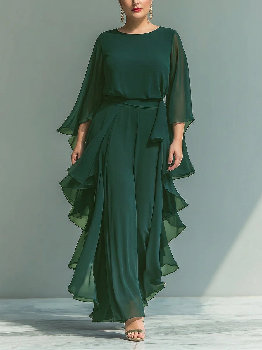 Aurelia | Elegant Flowing Evening Jumpsuit - Plus size model