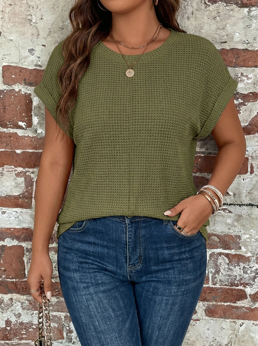 Sylvia | Waffle Knit Casual Tee - Plus size model